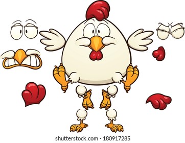 Cartoon chicken ready for animation. Vector clip art illustration with simple gradients. Each element on a separate layer.