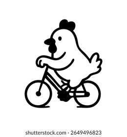 A cartoon chicken riding a bicycle