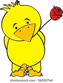 cartoon chicken with rose in vector format