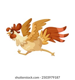 Cartoon chicken running energetically. Vector illustration