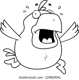 A cartoon chicken running in a panic.