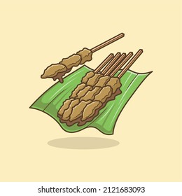 cartoon chicken satay, indonesian food. vector illustration for mascot logo or sticker