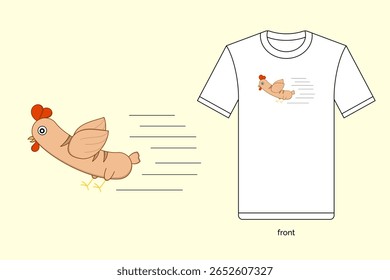 Ilustração de salsicha de frango de desenho animado em design vetorial, com t-shirt mockup. EPS 10