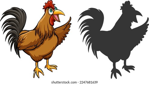 Cartoon chicken with its silhouette illustration