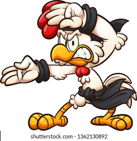 Cartoon chicken striking a karate pose clip art. Vector illustration with simple gradients. All in a single layer. 
