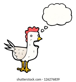 pollo de dibujos animados con burbuja de pensamiento