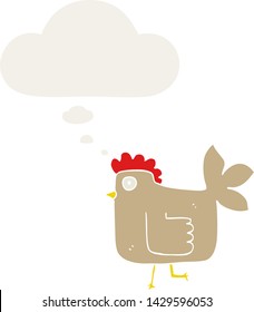 cartoon chicken with thought bubble in retro style