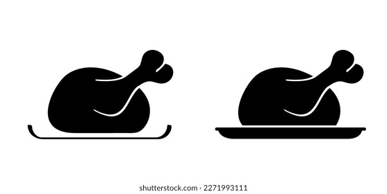 Cartoon chicken or turkey leg. BBQ, food meat. Fried crispy chicken legs. Roasted fast food drumsticks symbol. Fast food cafe concept. herbs, raw half chicken