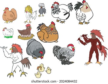 cartoon chicken vector character set, cartoon vector illustration