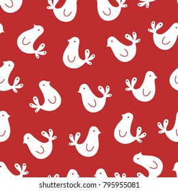 Cartoon chickens seamless pattern over red background. Vector illustration