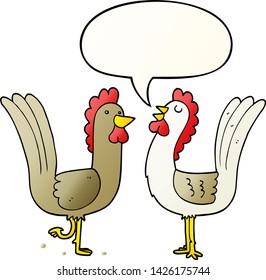 cartoon chickens with speech bubble in smooth gradient style