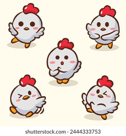 Cartoon Chickens Sweet and Simple Kawaii Illustrations