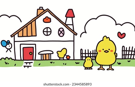 "Cartoon Chick's Farm Adventure in Picture Books