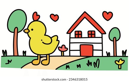 Cartoon Chick's Farm Adventure in Picture Books