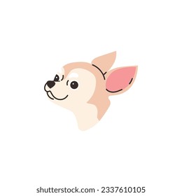 Caricatura de Chihuahua raza pura raza de perro peludo, mejor retrato de cabeza de mascota. Pequeña luz pequeña sonriente chihuahua ilustración vectorial aislada en fondo blanco