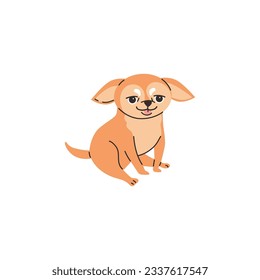 Caricatura de Chihuahua raza pura de perro peludo sentada y sonriente, la mejor mascota. Pequeña y sonriente ilustración del vector de cachorro chihuahua marrón lindo aislado en fondo blanco