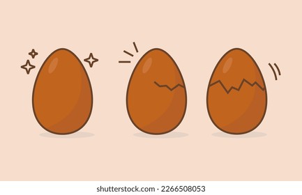 Cartoon Chiken Eggs Set. Ostereier ganz und braunes Ei gebrochen.  Vektorgrafik 