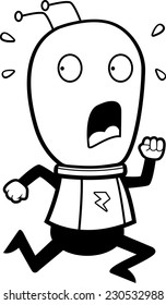 A cartoon child alien running in fear.