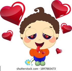 Cartoon child boy character Den. Emotional face