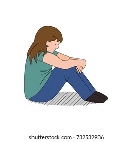 Cartoon child depressed and bullied, vector