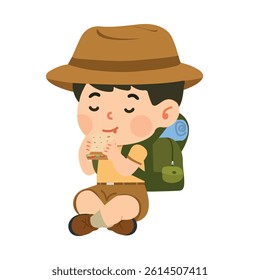 Cartoon Child Enjoying a Snack Outdoors Boy