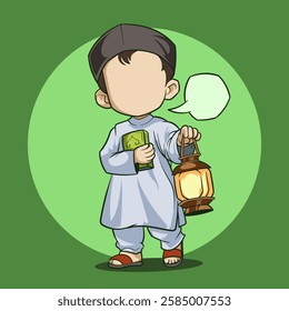 cartoon of a child going to the Quran