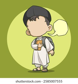 cartoon of a child going to the Quran