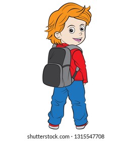 Cartoon child Going to School in flat color
