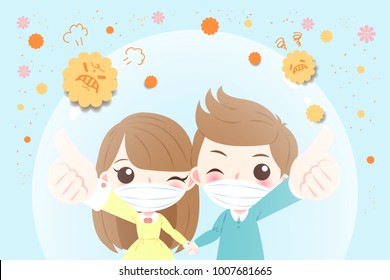 Cartoon Child With Hay Fever Concept On The Blue Background