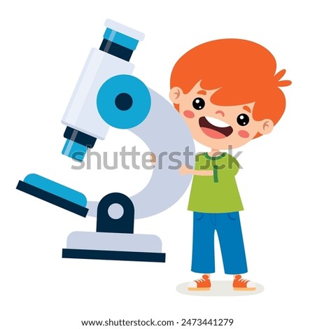 Cartoon Child Holding A Microscope 