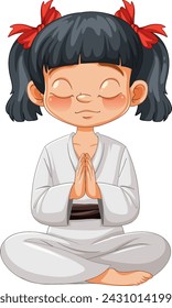 Cartoon of a child meditating with eyes closed