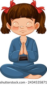 Cartoon of a child meditating with eyes closed