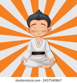 Cartoon child meditating in karate attire