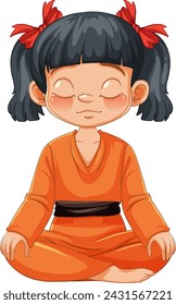 Cartoon of a child meditating in orange attire
