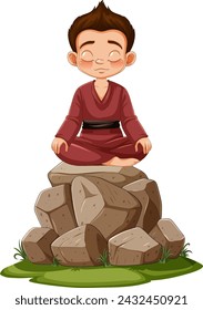 Cartoon of a child meditating peacefully outdoors