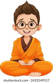 Cartoon of a child monk meditating peacefully