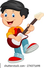 Cartoon child play guitar