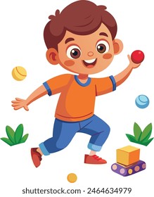 Caricatura de niño jugando con pelota