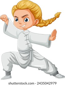 Cartoon of a child practicing martial arts