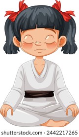 Cartoon of a child practicing martial arts meditation