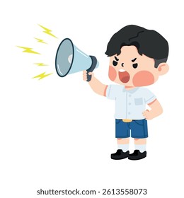 Cartoon Child Shouting with Megaphone boy