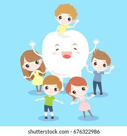 cartoon child with tooth on the blue background