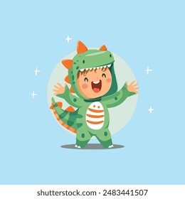 cartoon child wearing a dinosaur costume