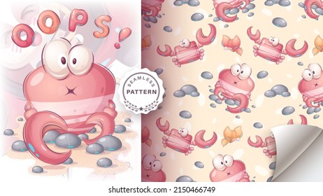 Cartoon childish character animal crab - seamless pattern