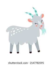 Cartoon childish goat. Farm animal. Vector illustration