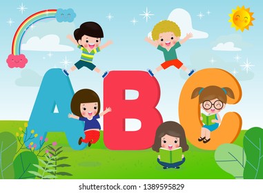 Cartoon Children Abc Letters School Kids Stock Vector (Royalty Free ...