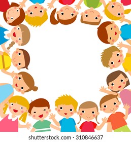 Cartoon children around the frame vector illustration