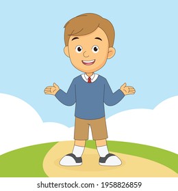 Cartoon-Kinder auf Schulhintergrund