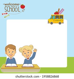 Cartoon-Kinder auf Schulhintergrund