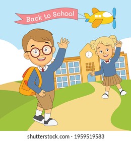 Cartoon children back to school background